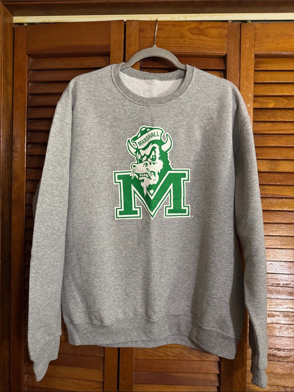Marshall University Gray Crewneck Sweatshirt - Green Logo